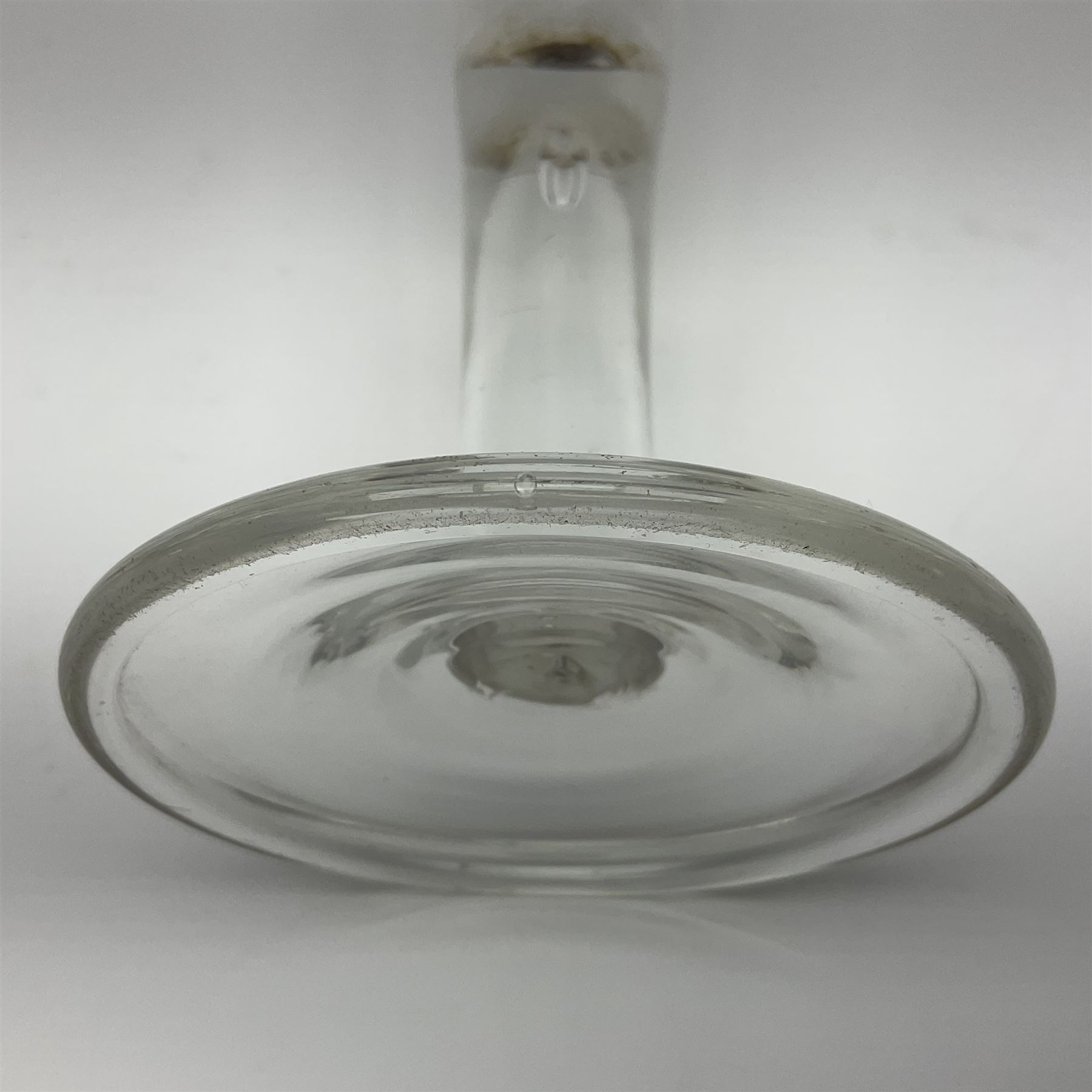 Georgian ale glass, the bowl of tapered form with fluted rim, etched with hops and barley, upon slightly tapering stem and circular domed and folded foot, H30.5cm