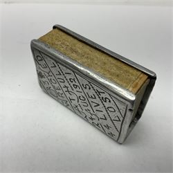 Aluminium cigarette case, by repute made from the R.38. Airship wrecked over Hull August 24th 1921, together with a aluminium matchbox cover, the front inscribed 'R38 WRECKED AT HULL 24 AUG 1921 44 LIVES LOST', the event illustrated verso, (2)
