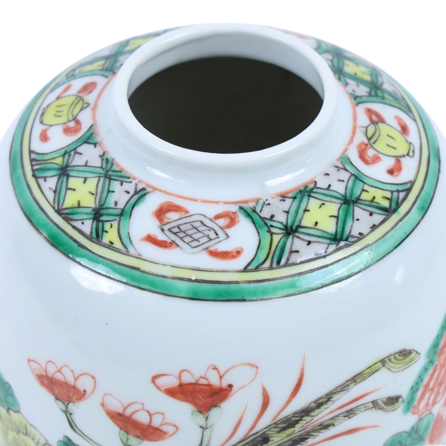 Ginger jar, decorated with birds amongst blossoming branches, H18cm