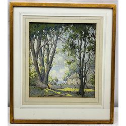 Robert Leslie Howey (British 1900-1981): 'A Cottage in Weardale', pastel signed and dated '44, titled on label with artist's Hartlepool address verso 25cm x 25cm