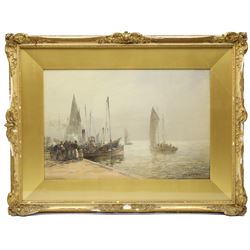 John Ernest Aitken (Scottish 1881-1957): 'Off to Peterhead - Anstruther Fife', watercolour signed, titled on Chas. Rowley and Co 1910 Ltd label verso 33cm x 49.5cm