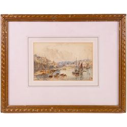 George Weatherill (British 1810-1890): Fishing Boats in the Lower Harbour Whitby, watercolour unsigned 12.5cm x 19.5cm