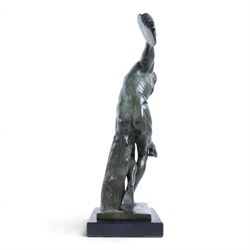 Patinated bronze Discobolus figure upon a rectangular base, H36cm 
