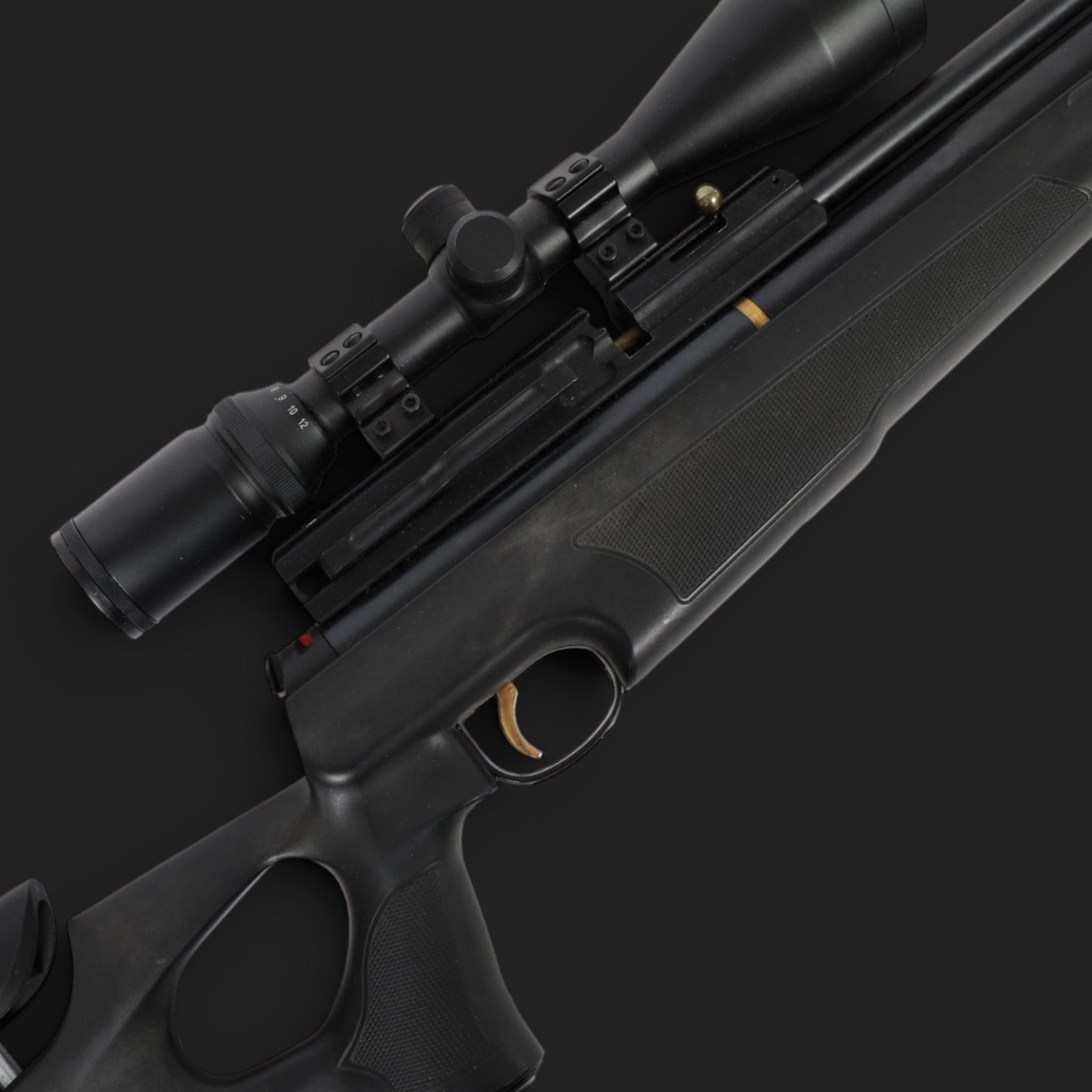 Hatsan AT44-10 air rifle, .22 cal, Max pressure 200 bar, serial number 041420511, fitted with 3-12x50 scope, L118cm