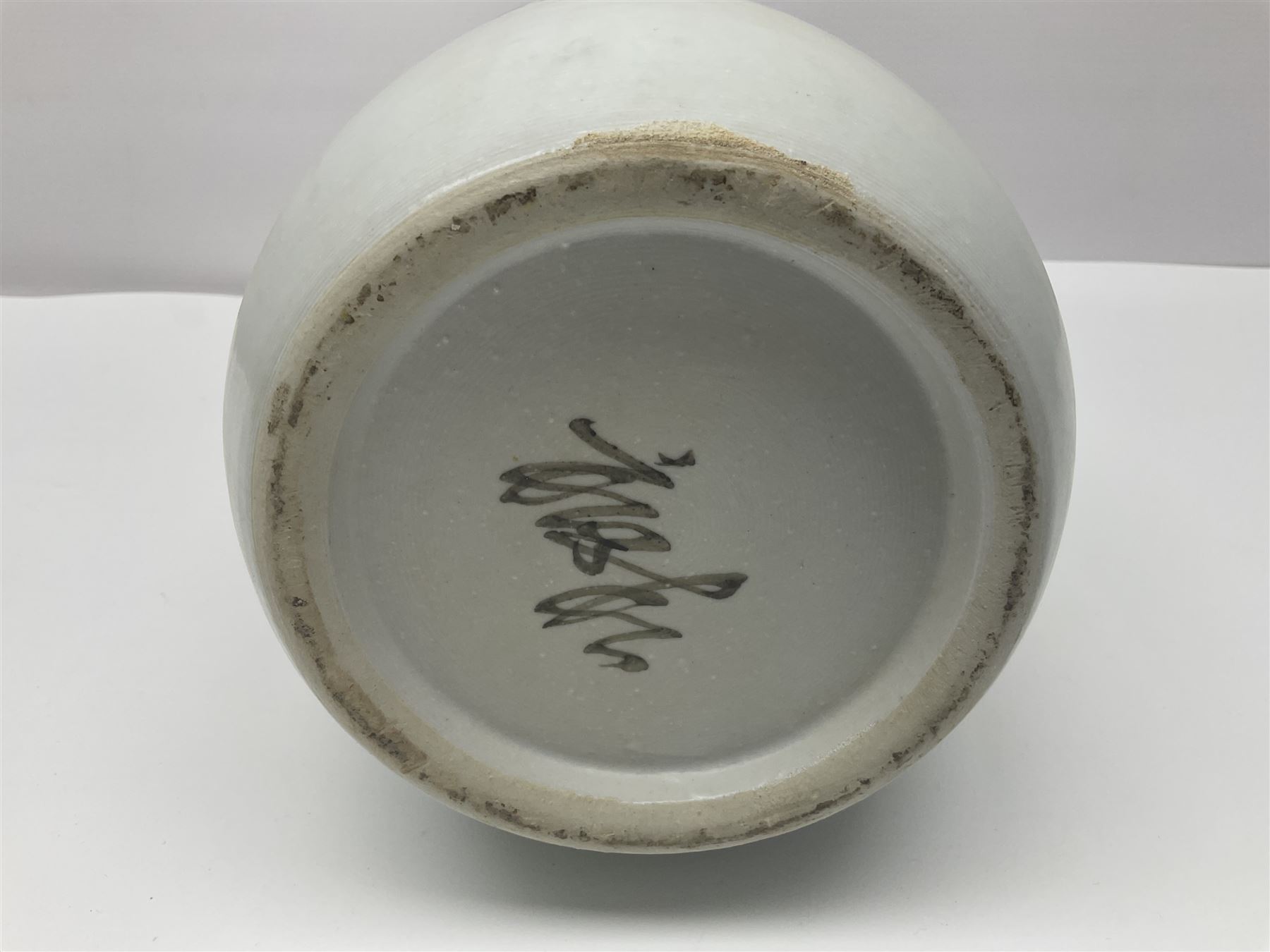 Chinese vase, decorated with vines and grapes and signed beneath, together with Chinese tea set of hexagonal form, comprising teapot and stand and six cups, vase H30cm