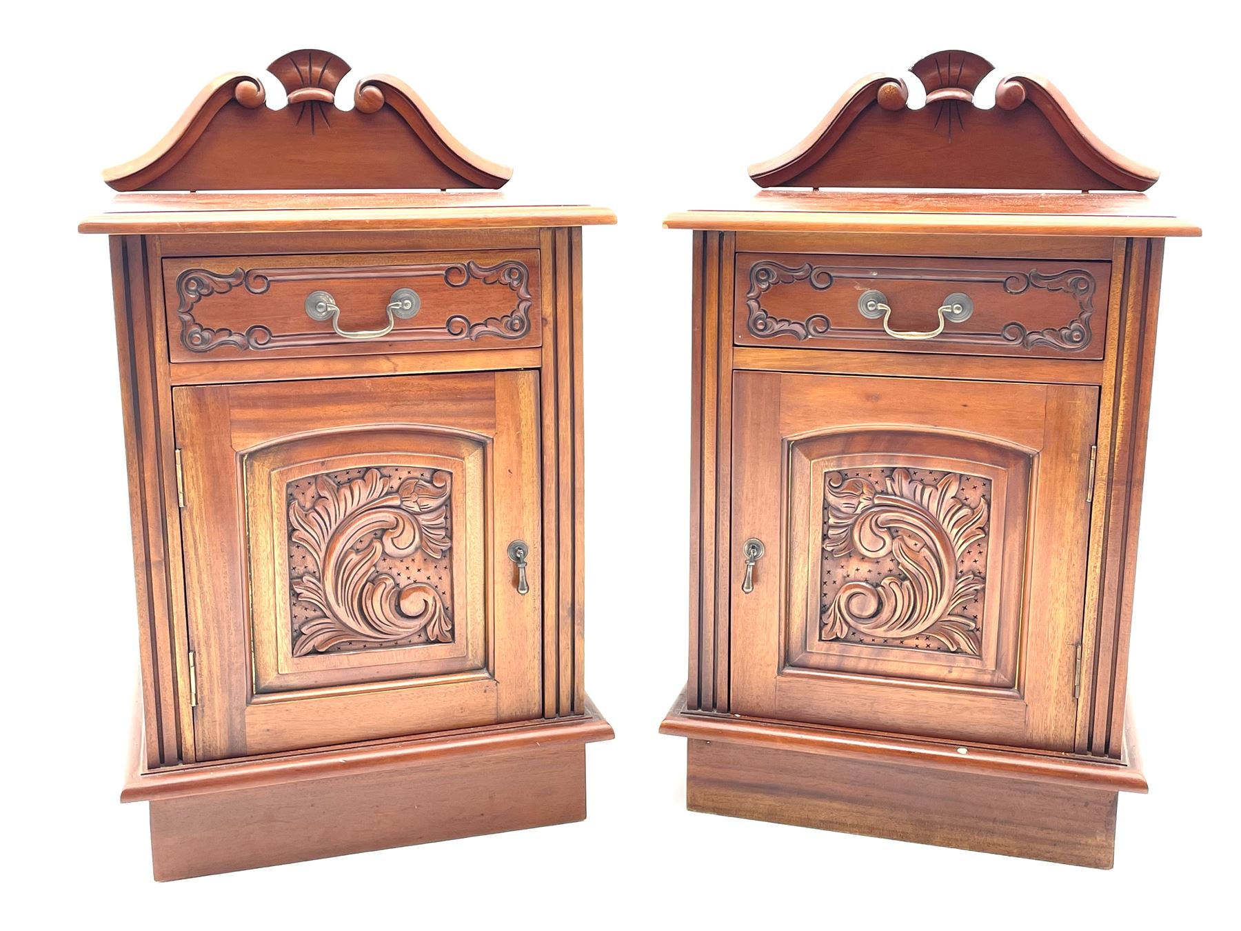 Pair Victorian style mahogany bedside cabinets, fitted with drawer and cupboard