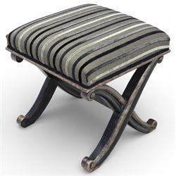 French design dressing table stool, striped upholstery over an X-frame base
