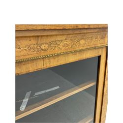 Victorian walnut pier display cabinet, inlaid detail, gilt metal mounts