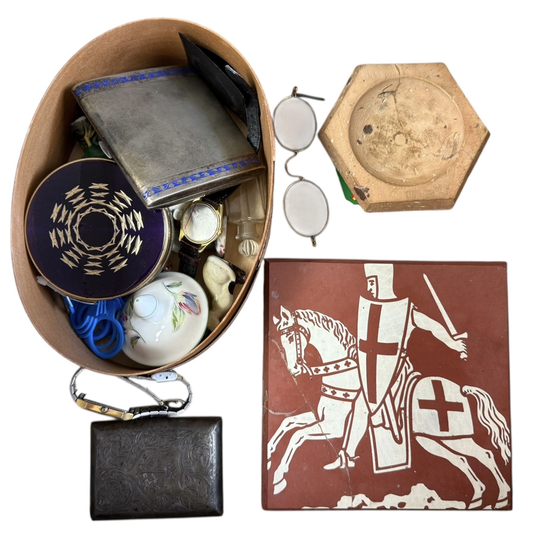 Silver cigarette case, hallmarked, together with a silver plated cigarette case, ladies watch etc 