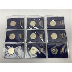Mostly United Kingdom Queen Elizabeth II commemorative two pound  coins, including 2017 'Jane Austen', 2018 'Sea King', 2018 'Vulcan' etc face value of UK coins approximately 98 GBP