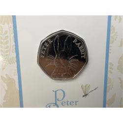 The Royal Mint 2016 Beatrix Potter five coin fifty pence collection, 'Celebrating The Wonderful World Of Beatrix Potter', in card box