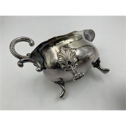 Silver plated seven bar toast rack by Mappin & Webb, together with other silver plated items including pair of bottle coasters, swing handled baskets and two sauce boats
