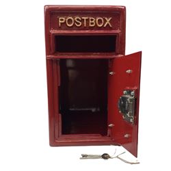 Reproduction red painted postbox, with keys, H44.5cm.