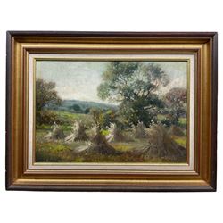 William Ashton (British 1853-1927): Haystacks 'Farm Scene' and 'Farmhouse with Sheep', pair oils on board signed, labelled verso 30cm x 40cm (2)