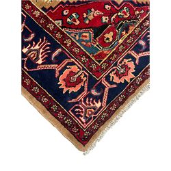 North West Persian Bidjar rug, large floral design shaped pole medallion on a brown field decorated with lattice pattern, the border decorated with trailing branch and stylised plant motifs