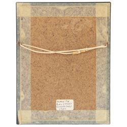 Capt. Harry Lawrence Oakley (British 1882-1960): Mother Father and Two Children, set of four family watercolour silhouettes highlighted in gold pen and pencil signed 11cm x 6cm (4)
Notes: Oakley born in Poppleton York, the son of a chemist who opened shops on Coney Street and Fulford Road. He showed talent for drawing and silhouette cutting from an early age and went on to study art at York School of Science and Art, Leeds School of Art and then the Royal College of Art in London where he was awarded the ARCA diploma in 1908.
He designed the 'Think' poster in collaboration with the North Eastern Railway company in York which then became an official war poster and was used throughout Britain, Australia and Canada. Oakley’s figure of the advancing soldier became an iconic image and was adapted and used in many forms. This success led to further commissions, including the “Remember” poster which was used to recruit men for the Royal Navy.
Oakley served in the Green Howards during the the First War. Each year, between 1920 and 1958, holidaymakers walking along the pier at Llandudno North Wales, could have stopped at a booth to have their silhouette portrait painted or cut by Mr H. L. Oakley, otherwise known as the 'Man with the Magic Scissors'.  