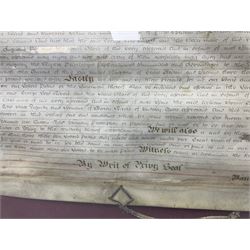 Large 18th century framed and glazed Indenture for King George III to George Rivers, Lord Rivers of Straths Saye, including frame H92.5cm L107.5cm