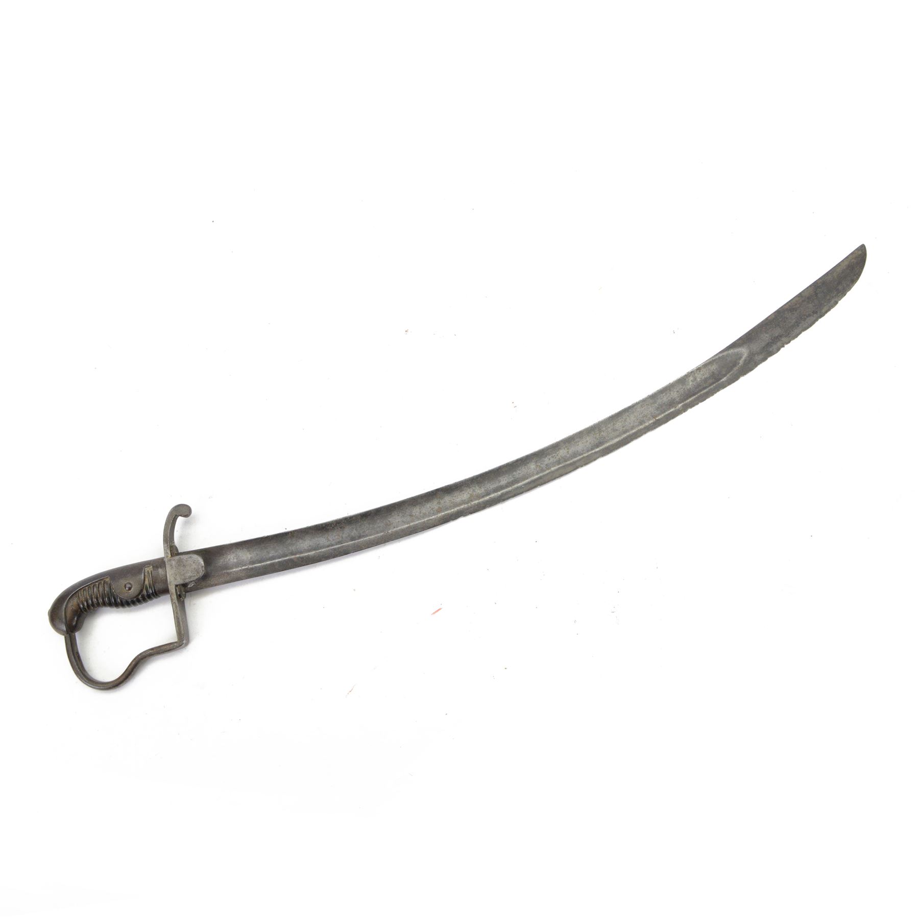 Calvary officers sword, with 81cm curved single edged blade, iron guard with side loop and fluted ebony grip, overall L95cm 