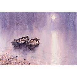 John Edwin Wigston (British 1939-): 'No 18 Dawn' 'No 19 Sunday Morning' 'No 20 Moonlight' and 'No 21 Storm', set of four watercolours signed and dated 2013, titled on label verso all 24cm x 35cm (4)
