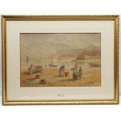 Kate E Booth (British fl.1850-1898): Figures in 'Whitby Harbour', watercolour signed and titled 35cm x 52cm