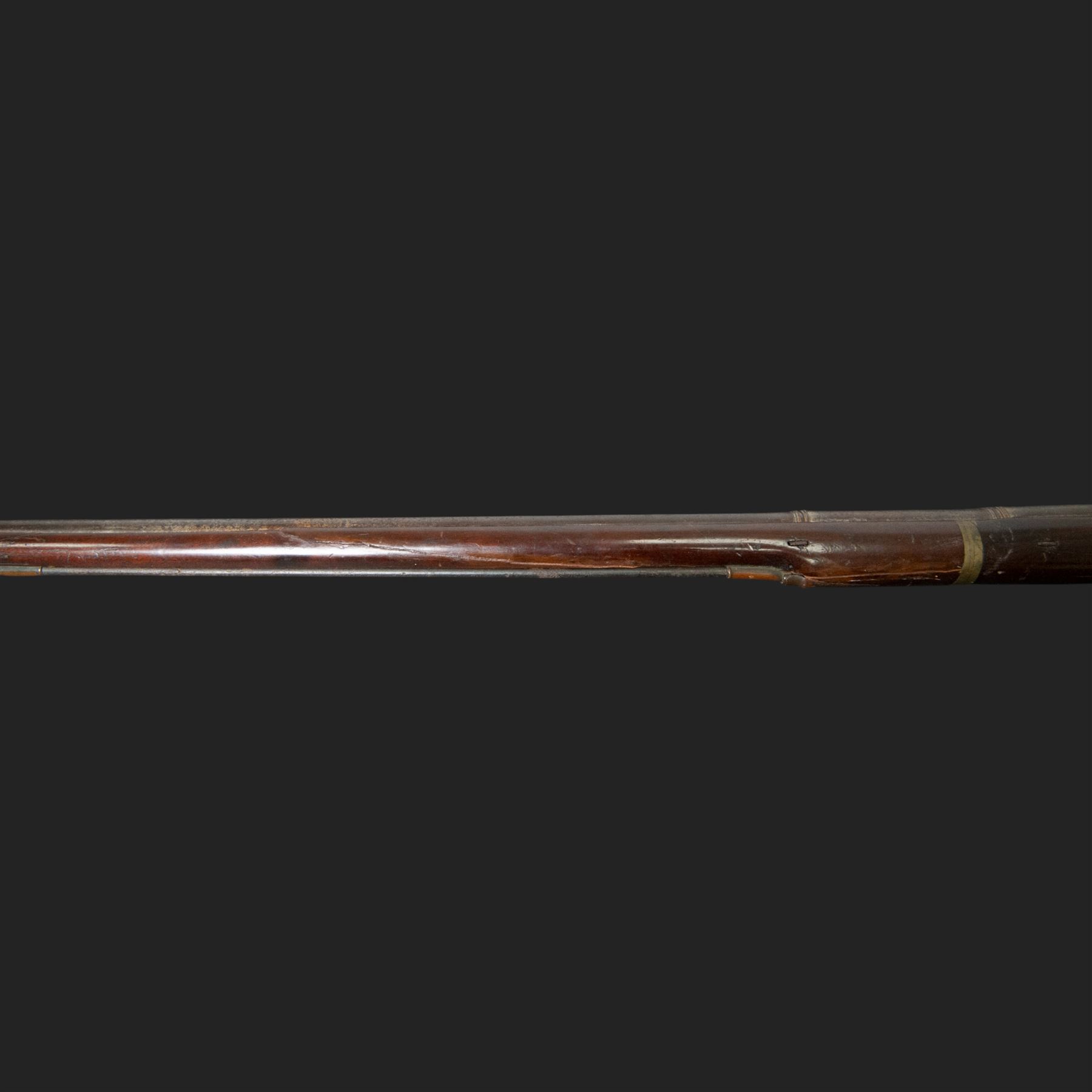 19th century Indian Brown Bess style flintlock musket, the 138cm round steel barrel ram rod beneath, overall L174cm