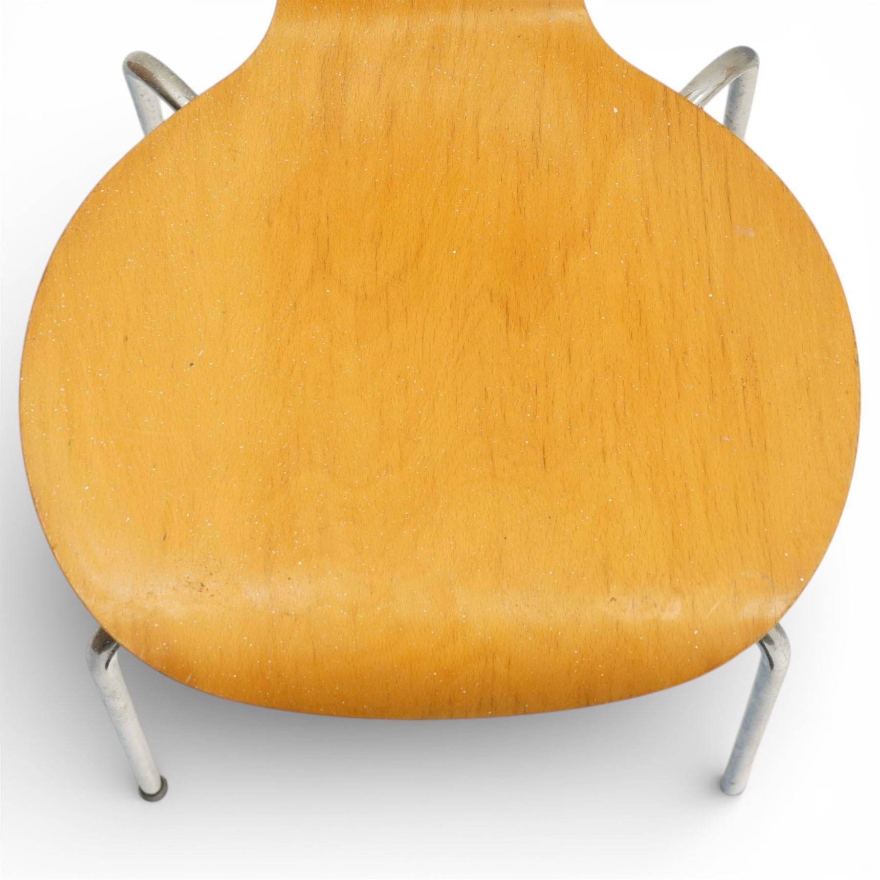 Danerko - mid 20th century set of eight ‘Ant’ plywood dining chairs, moulded beech plywood seats and backs on chrome tubular supports