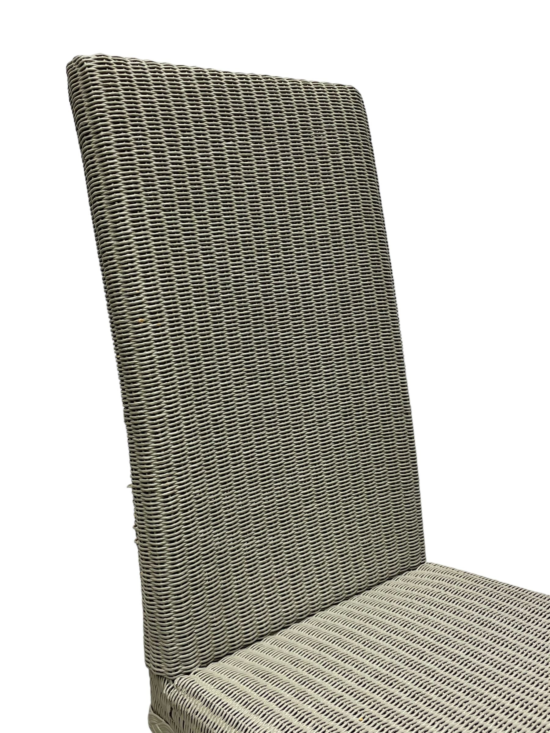 Lloyd Loom - set of six 'Maybourne' slate painted high back wicker dining chairs, raised on light oak square tapering supports