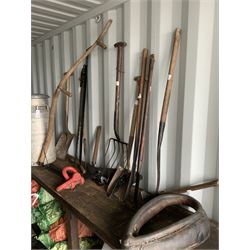 Vintage garden hand tools, grain scales with scoop and weights, shoes lasts etc - THIS LOT IS TO BE COLLECTED BY APPOINTMENT FROM DUGGLEBY STORAGE, GREAT HILL, EASTFIELD, SCARBOROUGH, YO11 3TX