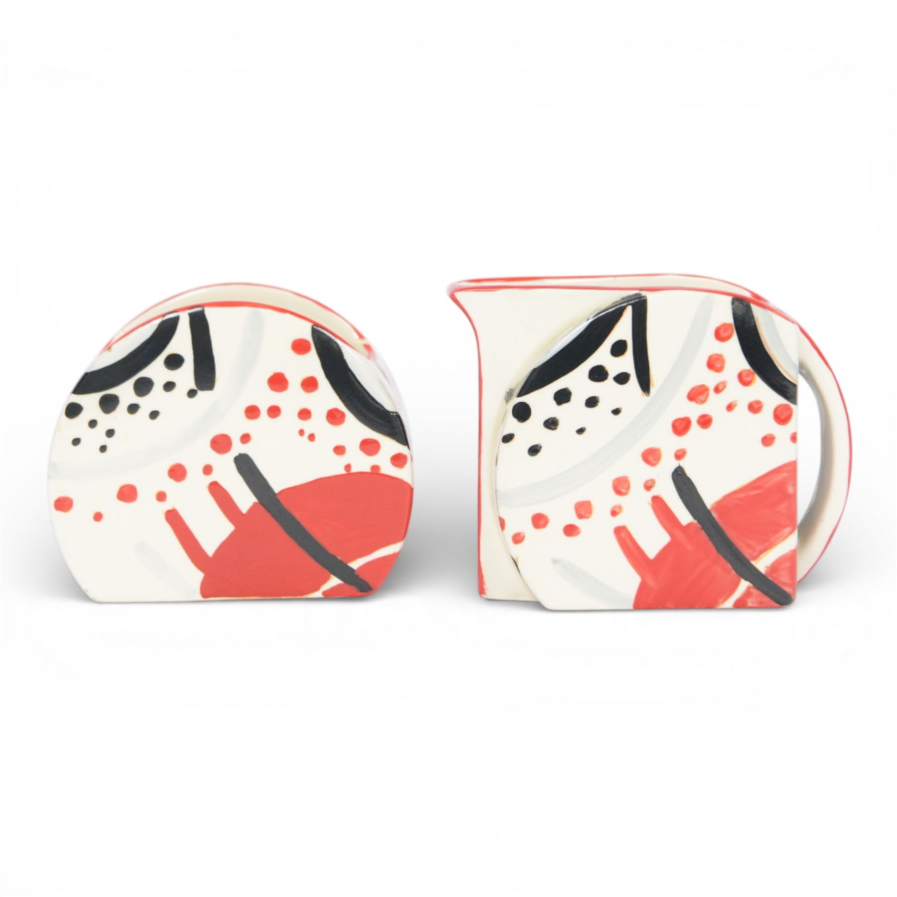 Wedgwood Bizarre by Clarice Cliff, Carpet three piece teaset, hand painted based upon an original, limited edition 213/250, with certificate and box