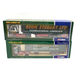 Corgi - two 1:50 scale Eddie Stobart heavy haulage vehicles comprising limited edition Scammell Crusader Tautliner No.CC12607 and MAN TGA  Curtainside No.CCV13401, both near mint boxed (2)