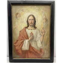 After Pompeo Girolamo Batoni (Italian 1708-1787): 'The Heart of Jesus', oil on canvas unsigned 22cm x 18cm
