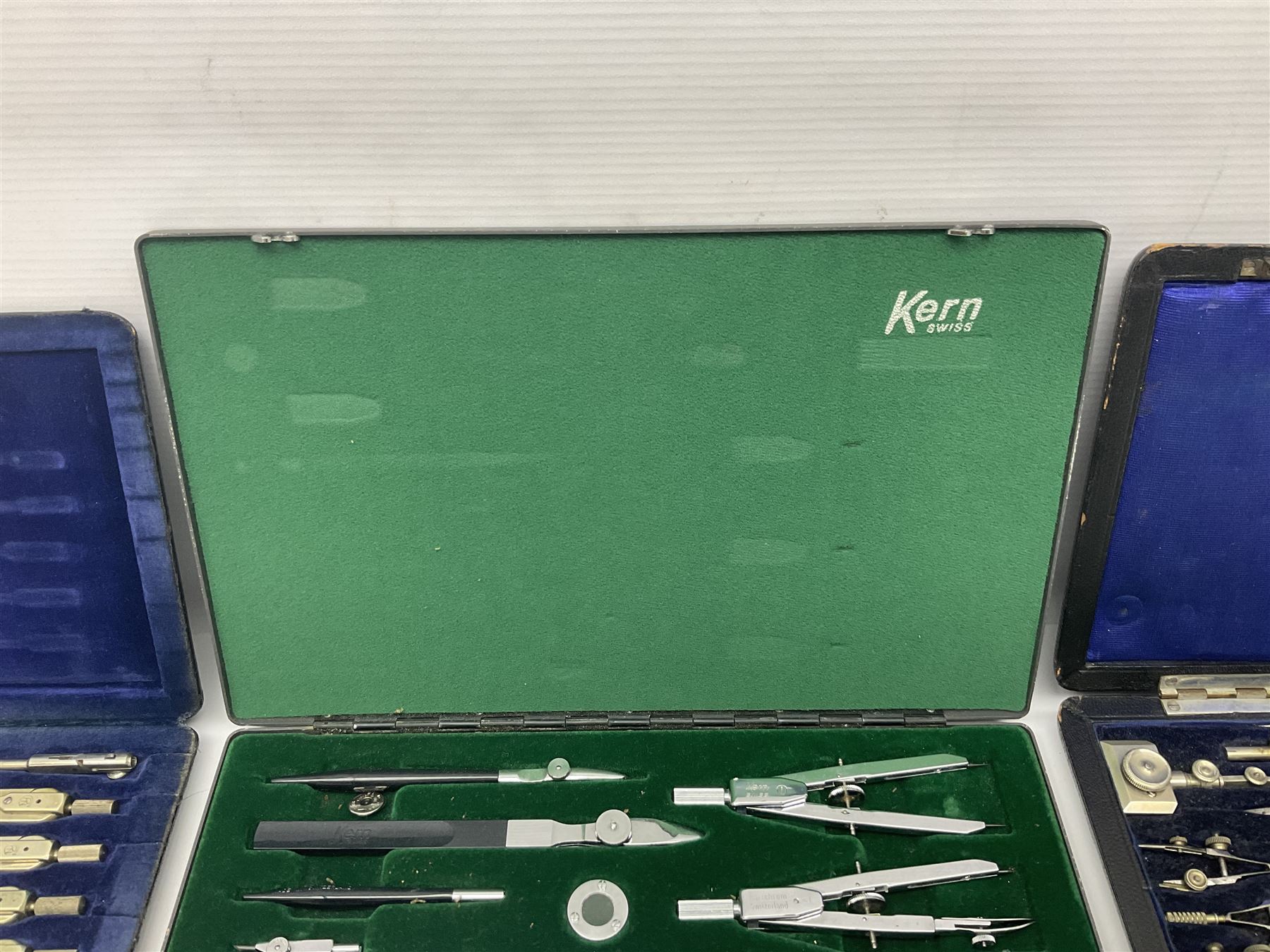 J Halden & Co cased drawing set, together with other cased drawing sets, including examples from prazision garantie and Kern Swiss 