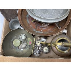 Collection of metalware, to include a Walker and Hall silver plate salver, unity pewter hammered bowl, cutlery etc