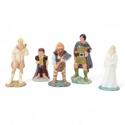 Five Royal Doulton Lord of the Rings figures, comprising Aragorn, Gimli, Galadriel, Legola...