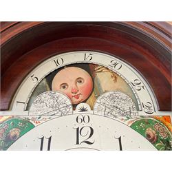 John Bancroft of Scarborough - a fine late George III 8-day mahogany longcase clock, with an elaborate pagoda pediment, brass ball and eagle finials and oval conch shell inlay, break arch hood door flanked by reeded pilasters with brass Corinthian capitals, trunk with inlaid canted corners and a break arch trunk door with 