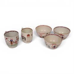 18th/ 19th century chinoiserie decorated porcelain including two New Hall tea bowls and a ...