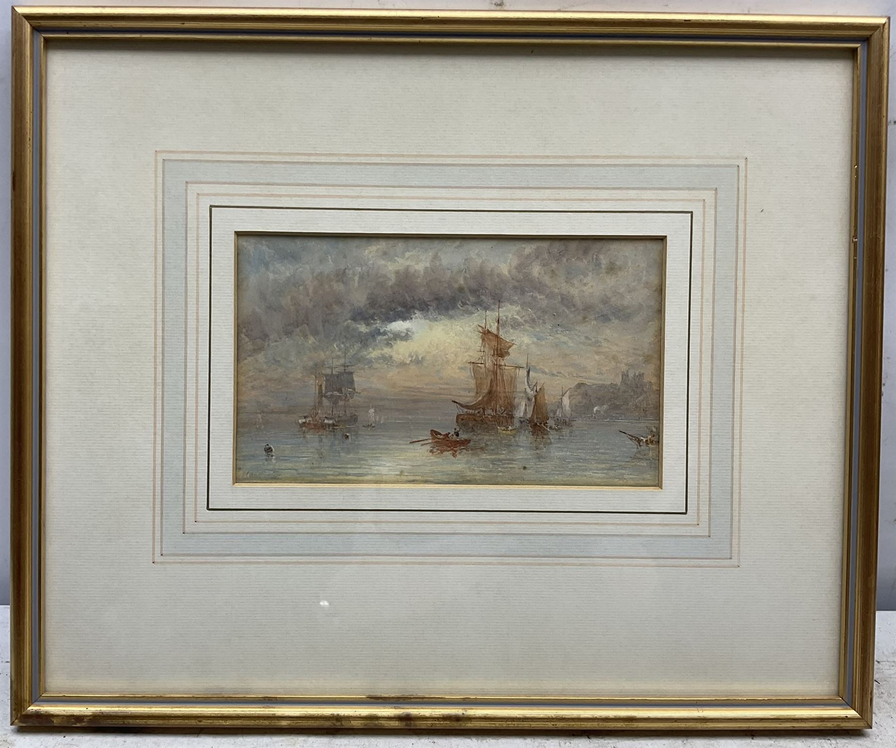 George Weatherill (British 1810-1890): Shipping Off Whitby at Sunset, watercolour signed 12cm x 20cm