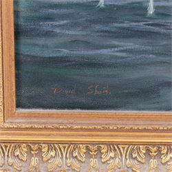 David Short (British 1940-): Ship at Sea, oil on canvas signed 43cm x 59cm