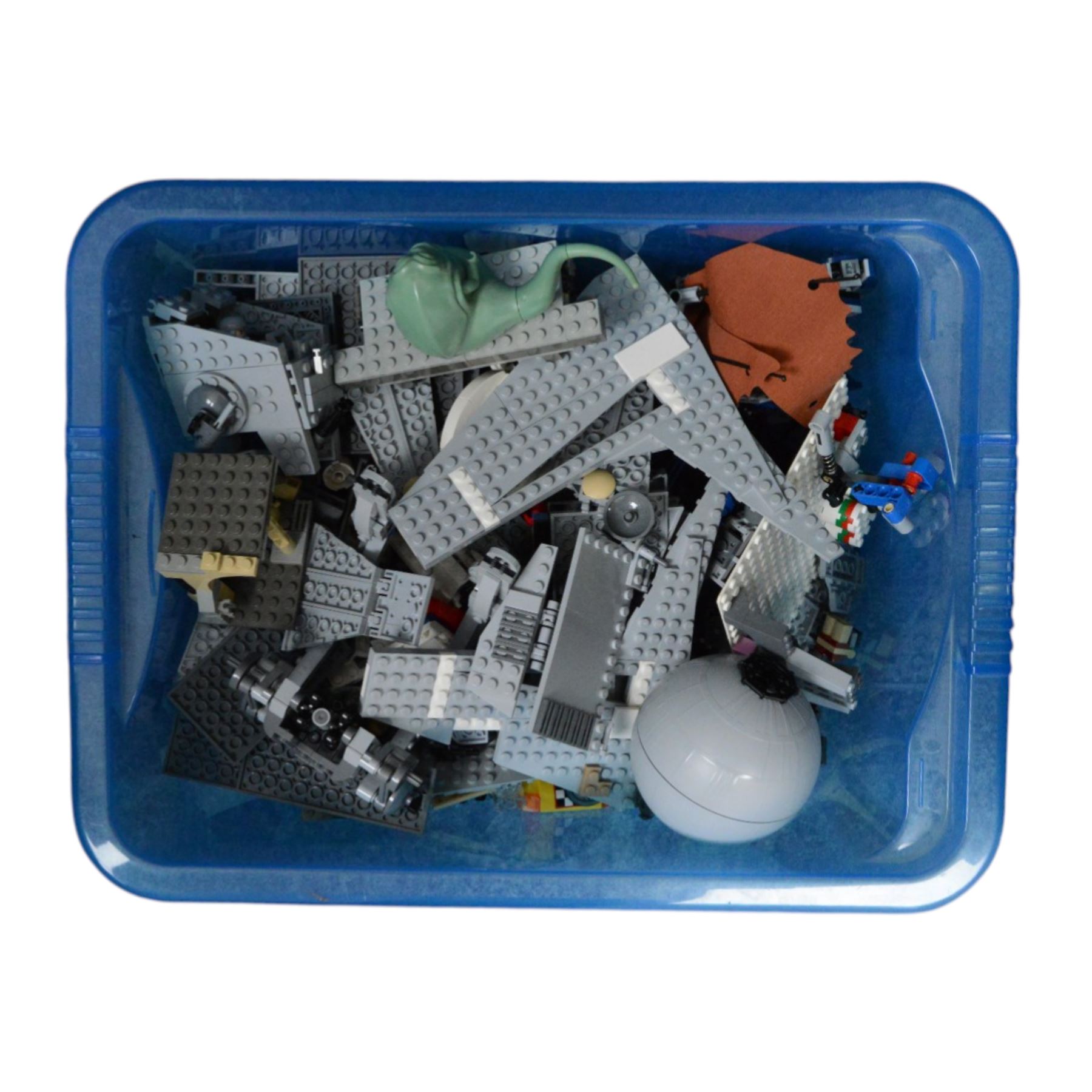 Collection of partially built Lego Star Wars models, including Motorized Walking AT-AT no. 10178, Hyena Droid Bomber no.8016, Emperor Palpatines Shuttle no. 8096, Jabbas Palace no. 4480 and Millennium Falcon no. 4504, etc together with a quantity of Lego Star Wars minifigures, loose parts and instruction booklets for Lego Star Wars sets