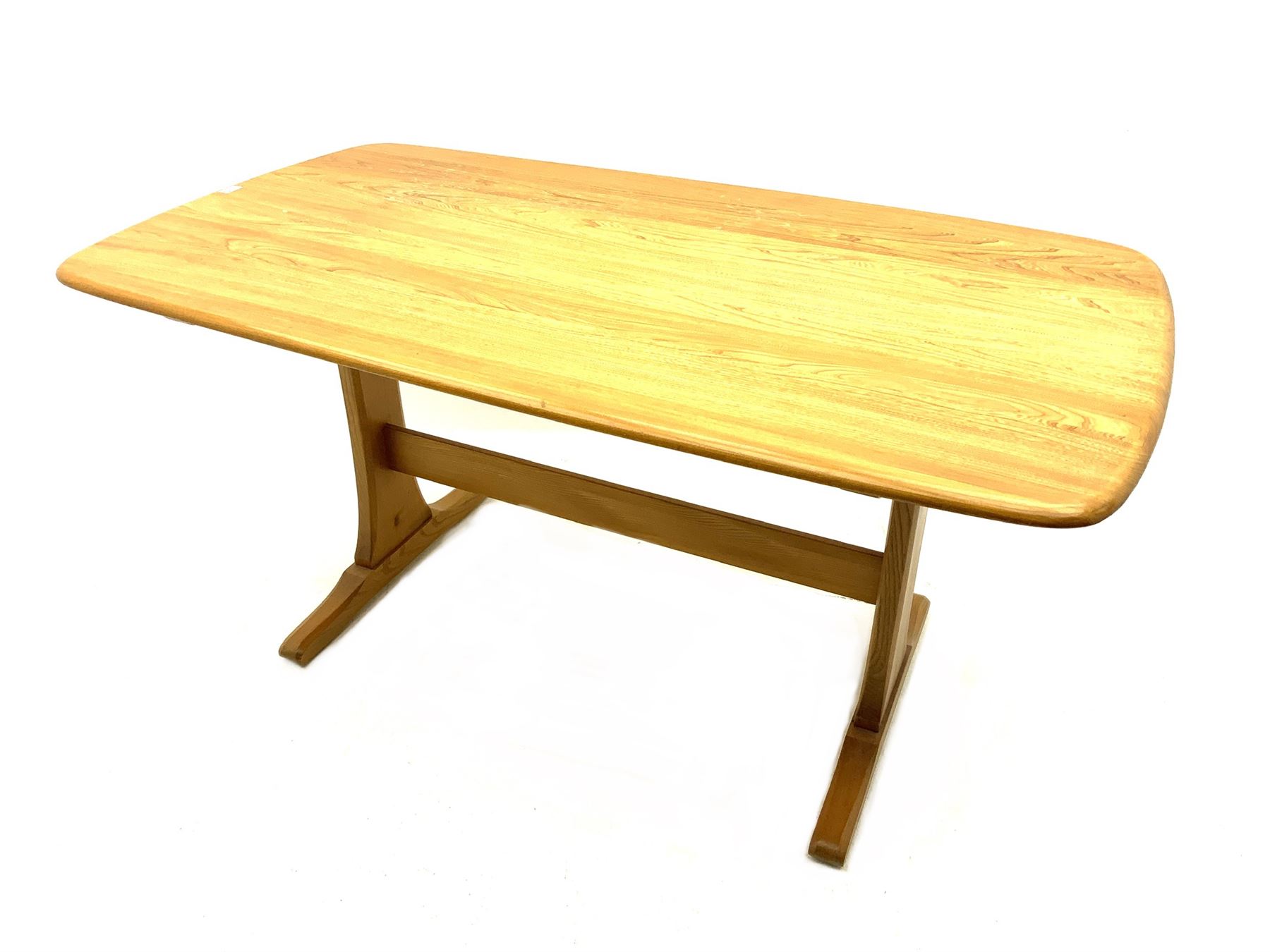Ercol rectangular light elm dining table, rounded corners The