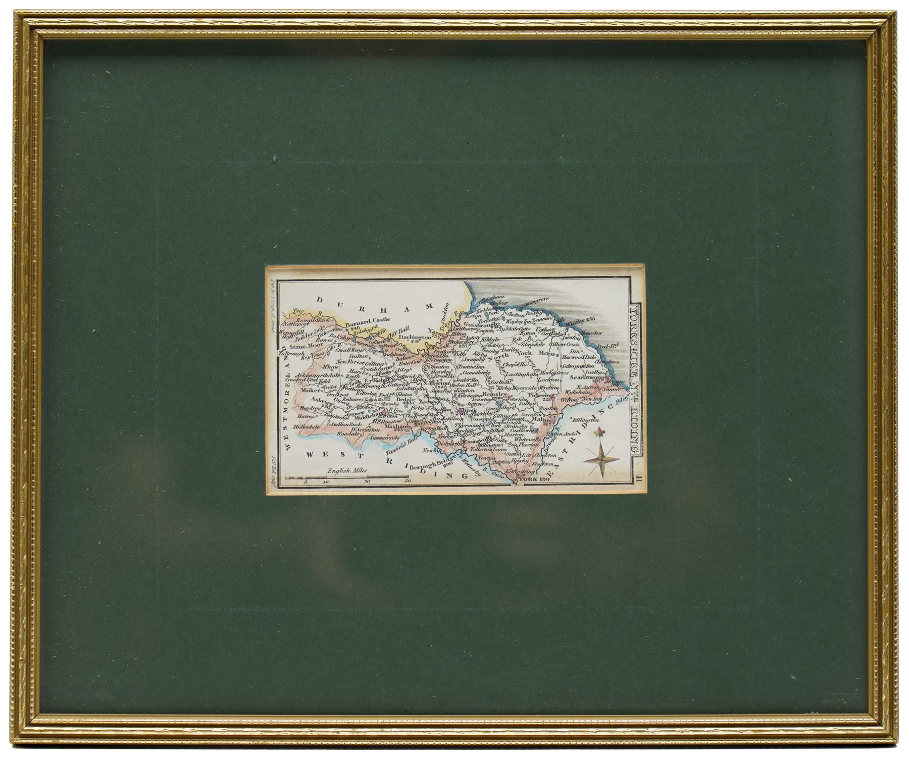 Robert Morden (British c.1650-1703): 'The North Riding of Yorkshire', 17th/18th century engraved map 38cm x 44cm; Sidney Hall (British 1788-1831): 'Yorkshire North Riding', 18th/19th century miniature county map with hand-colouring 7.5cm x 13cm; Thomas Dugdale (British fl.1838-1843): 'Yorkshire Parts of the East & West Riding', 19th century engraved map 18cm x 24cm (3)