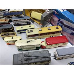 Corgi/EFE - eight die-cast models of buses including Routemasters in Exile set of four; all boxed; and twenty-four unboxed models of buses, coaches, trams and trolley buses (32)
