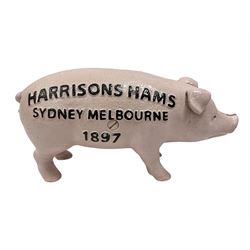 Cast iron Harrisons Hams money box, H10cm