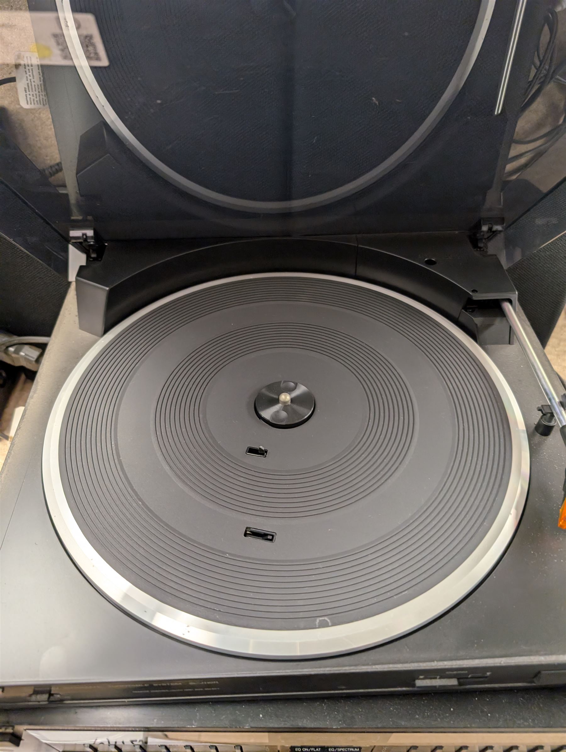 Technics DC Servo Automatic Turntable System Sl-J110R,  Technics HiFi system including Integrated Amplifier SU-X980D, Stereo Tuner ST-X990L, Graphic Equalizer SH-E75, Double Cassette Deck RS-X980, pair of speakers SB-F980, and three boxes of records