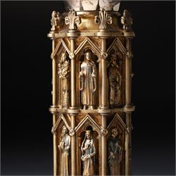 Elizabeth II silver and parcel gilt Wells Cathedral goblet by Hector Mills for Aurum , limited edition commemorating the eighth centenary in 1982, 79/800 with pierced figural stem H17cm
