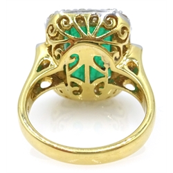  18ct gold emerald and diamond cluster ring, emerald approx 6.9 carat, diamonds approx 0.9 carat  