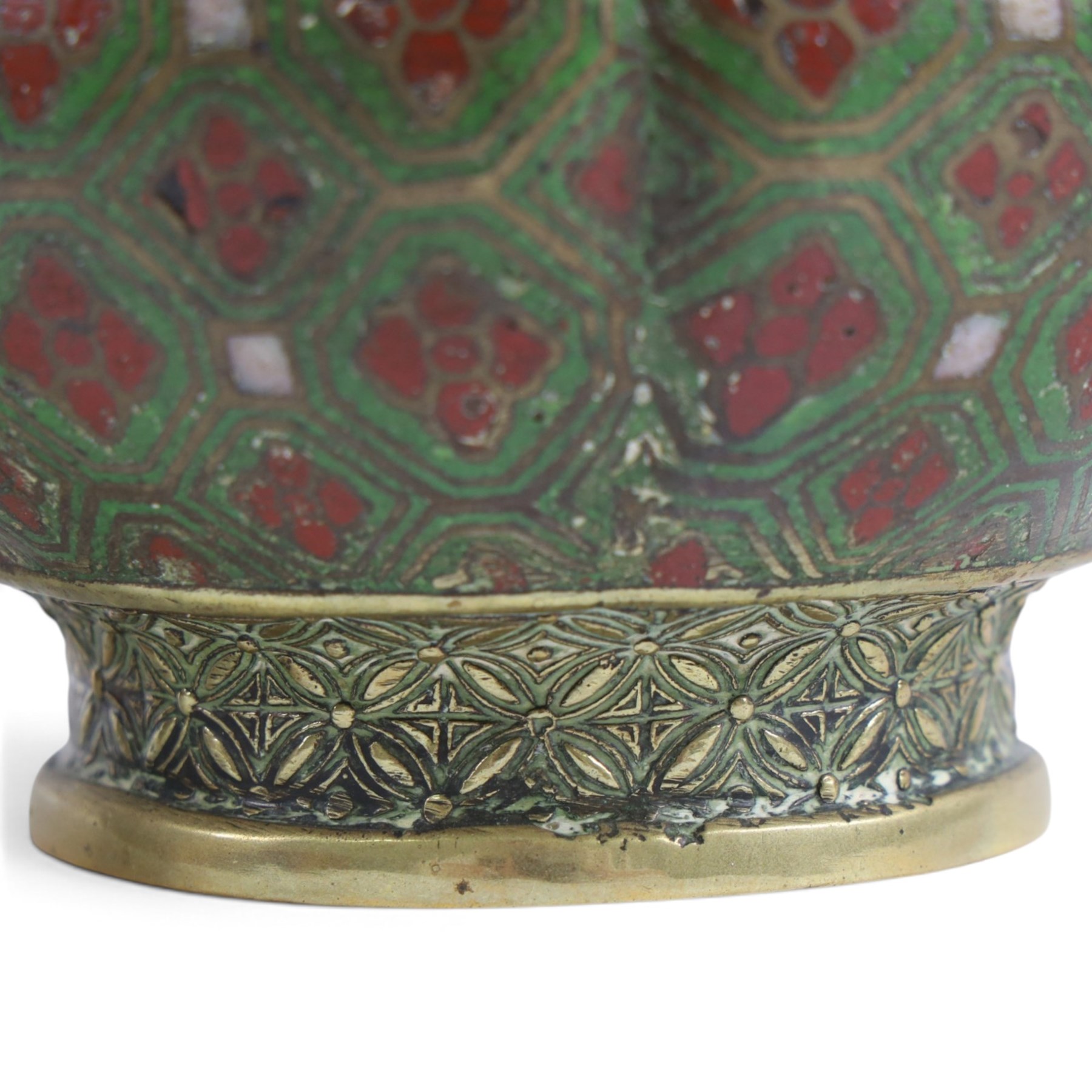 Pair of cloisonne bowls, decorated with flowers upon a blue ground, together with a pair of cloisonne pots, teapot and hot water pot