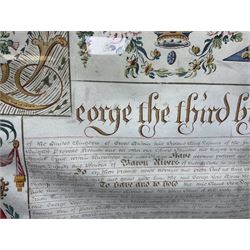 Large 18th century framed and glazed Indenture for King George III to George Rivers, Lord Rivers of Straths Saye, including frame H92.5cm L107.5cm