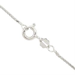 18ct white and yellow gold pear cut amethyst and round brilliant cut diamond pendant, on 18ct white gold foxtail link chain necklace