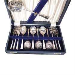 Cased silver plated canteen, tea knives and spoons